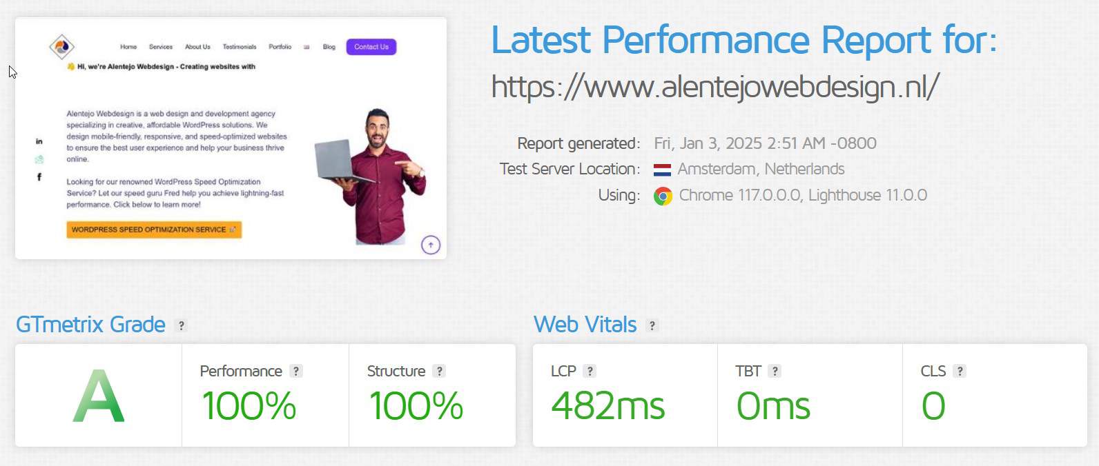 Performance test taken with Gtmetrix after succsfull optimizing